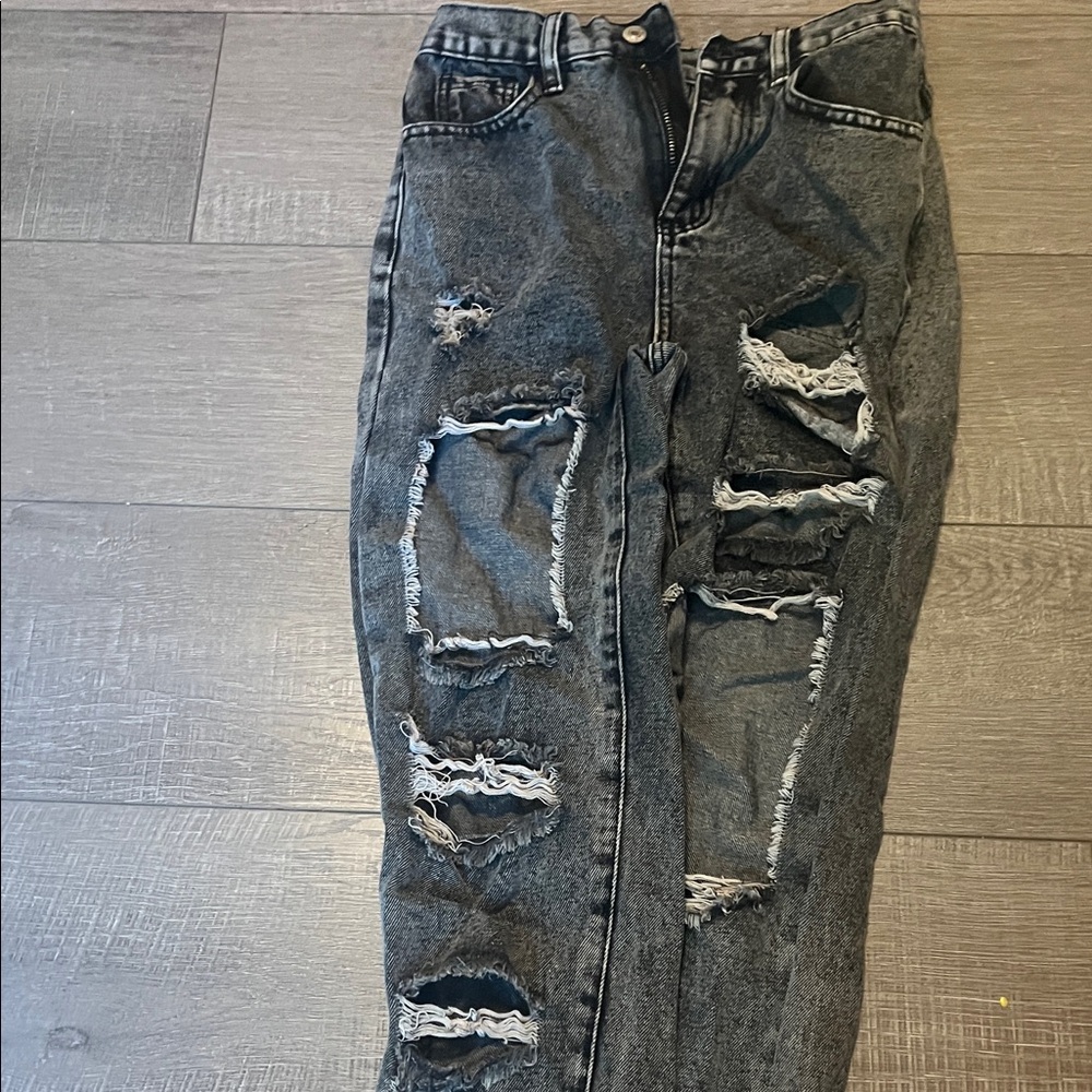 SHEIN High Rise Distressed Gray Jeans